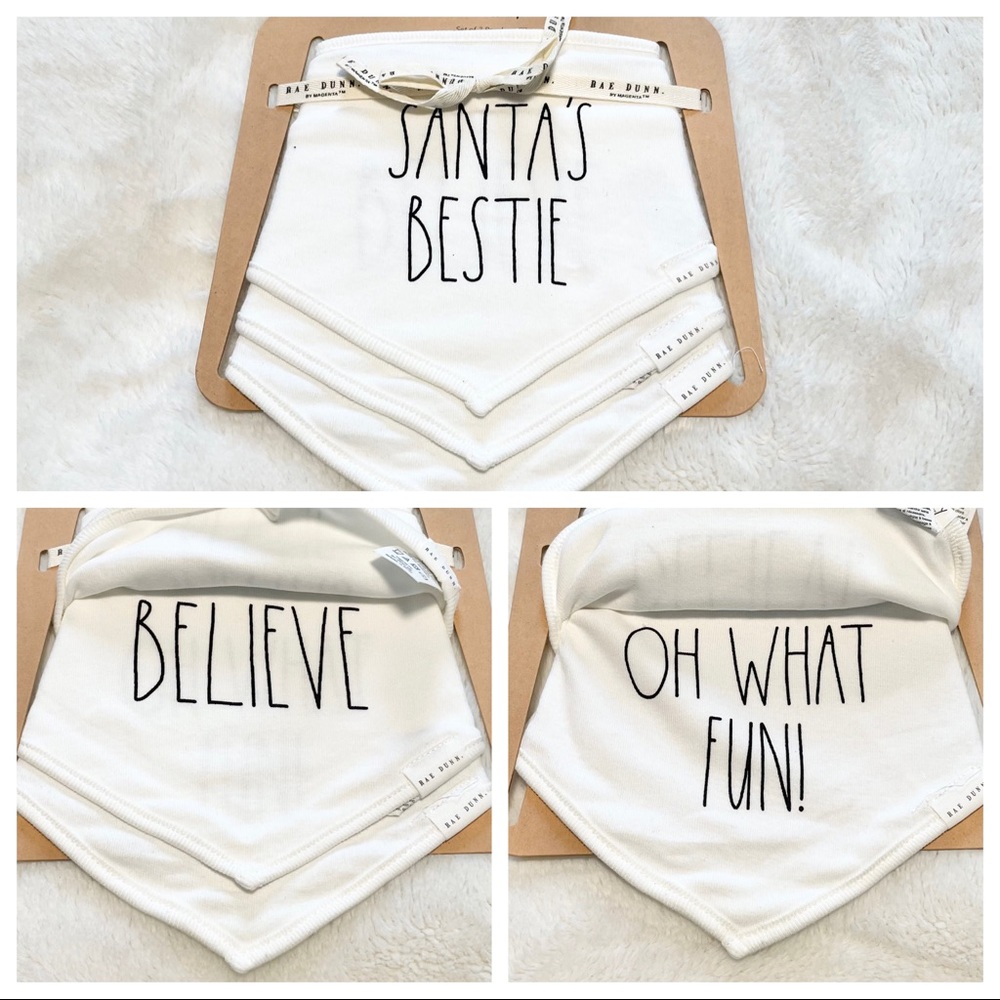 🆕Rae Dunn Set of 3 SANTA’S BESTIE Baby Bandana Bibs